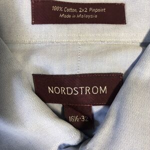 Nordstrom Mens 16.5 32 Blue Classic 2x2 pinpoint 100% cotton Button-Down EUC